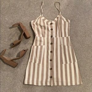 Tan and white mini dress